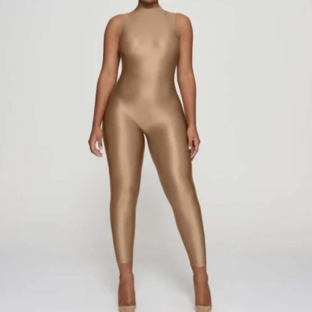 NWT SKIMS SHINE SPANDEX JERSEY CATSUIT, Sienna, Medium